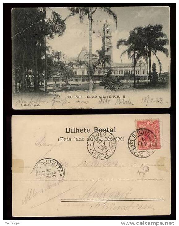 Brazil Brasilien 1903 Picture Postcard SAO PAULO Estacao To Germany - Storia Postale