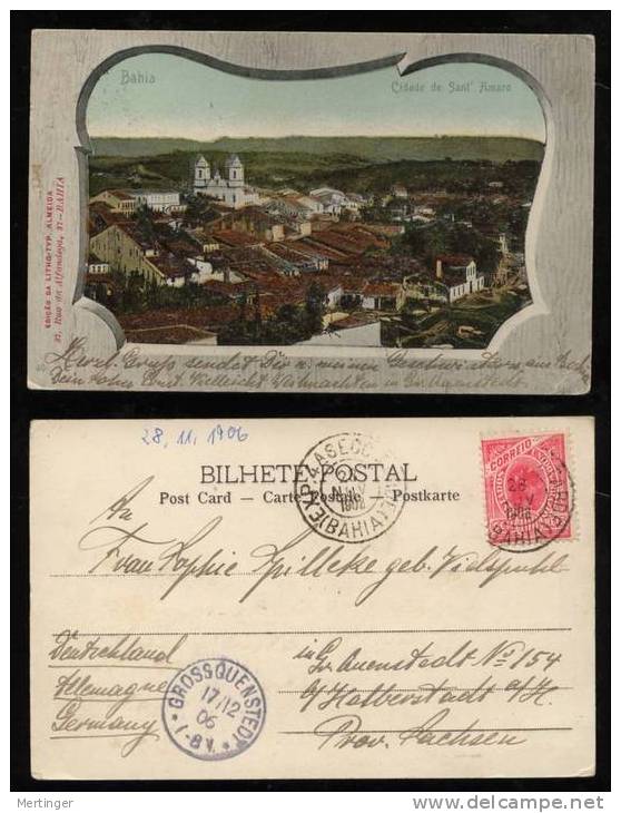 Brazil Brasilien 1906 Bahia SANTO AMARO Color Card To Germany - Covers & Documents