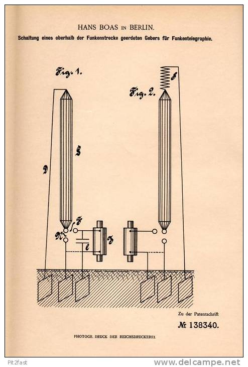 Original Patentschrift - Hans Boas In Berlin , 1900 , Schaltung Für Telegraphie , Telegraphy , Radio , Telegraph !!! - Littérature & Schémas