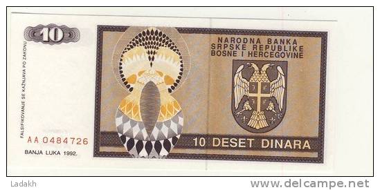 BILLET 10 DINARS # 1992 # NEUF - Bosnia And Herzegovina