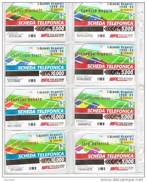 TELECOM ITALIA -  C.& C. F3080.F3085 E F3130.F3131 -  CALCIO: PANINI, I  GRANDI ACQUISTI ( SERIE DI 8 SCHEDE) -  USATA - Públicas Temáticas