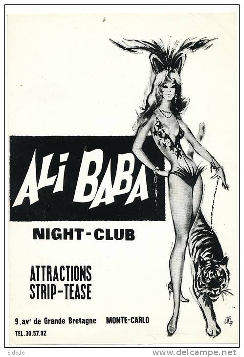 Monte Carlo Cabaret Ali Baba Strip Tease 9 Av. De Gde Bretagne Femme Sexy Tigresse - Autres & Non Classés