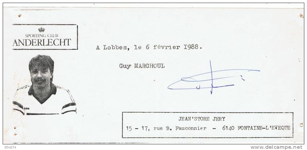 RSC ANDERLECHT - AUTOGRAPHE AUTHENTIQUE GUY MARCHOUL 1988 - Handtekening