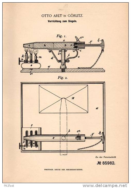 Original Patentschrift - Otto Arlt In Görlitz , 1895 , Apparat Zum Siegeln , Siegel , Siegellack !!! - Stempel & Siegel