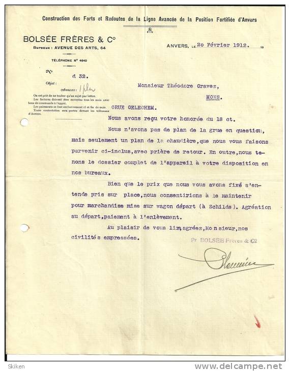ANVERS SCHILDE BOLSEE FRERES & C°  Construction Des Forts Et Redoutes De La Ligne Avancee De La Position .....20.02.1912 - 1900 – 1949