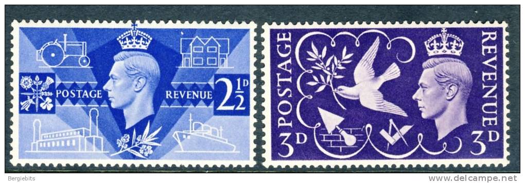 1946 Great Britain MNH (**) Set Of 2 Stamps Peace Scott # 264-65 - Unused Stamps