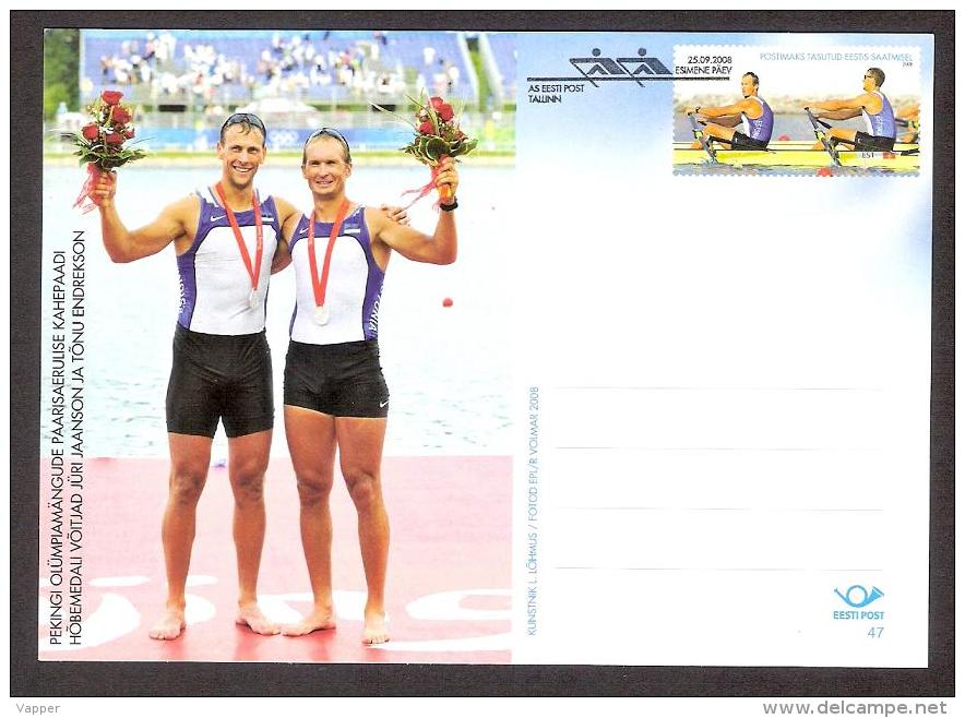 Olympic. 2008 Estonia  Postal Stationary Nr.47 FDC Olympic Silver Medallists Jüri Jaanson And Tõnu Endrekson - Estonia