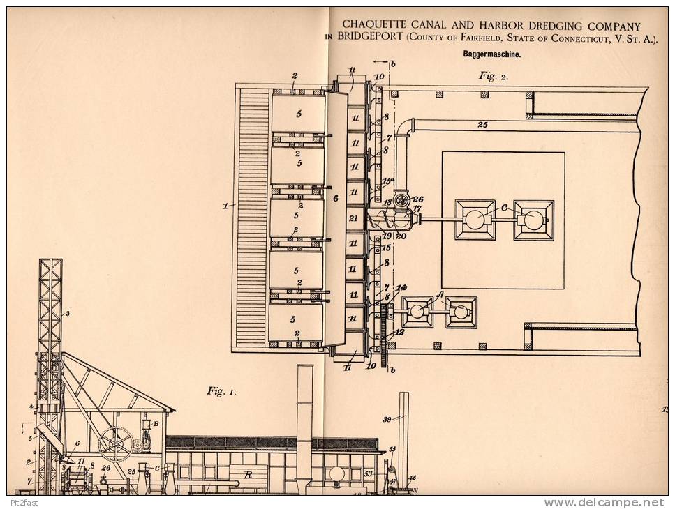 Original Patentschrift - Canal And Harbor Dredging Comp. In Brideport , Connect., 1894 , Excavator Machine , Pipe , Port - Tools