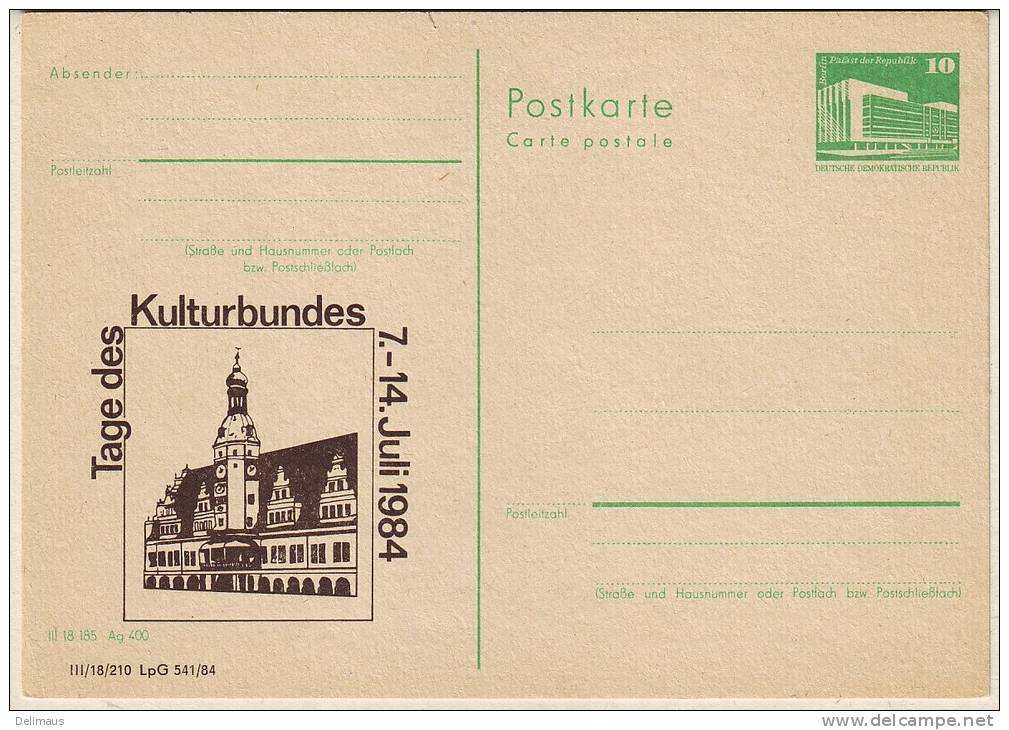 Privatganzsache Leipzig Altes Rathaus Tage Des Kulturbundes - Cartes Postales - Neuves