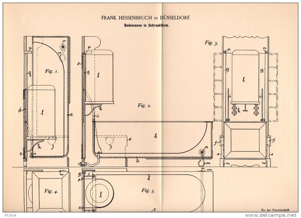 Original Patentschrift - F. Hessenbruch In Düsseldorf , 1895 , Badewanne In Schrankform , Möbel , Wanne , Schrank !!! - Sonstige & Ohne Zuordnung