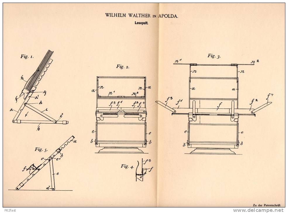 Original Patentschrift - W. Walther In Apolda , 1895 , Lesepult  Pult , Buch , Bücher , Bücherei !!! - Sonstige & Ohne Zuordnung