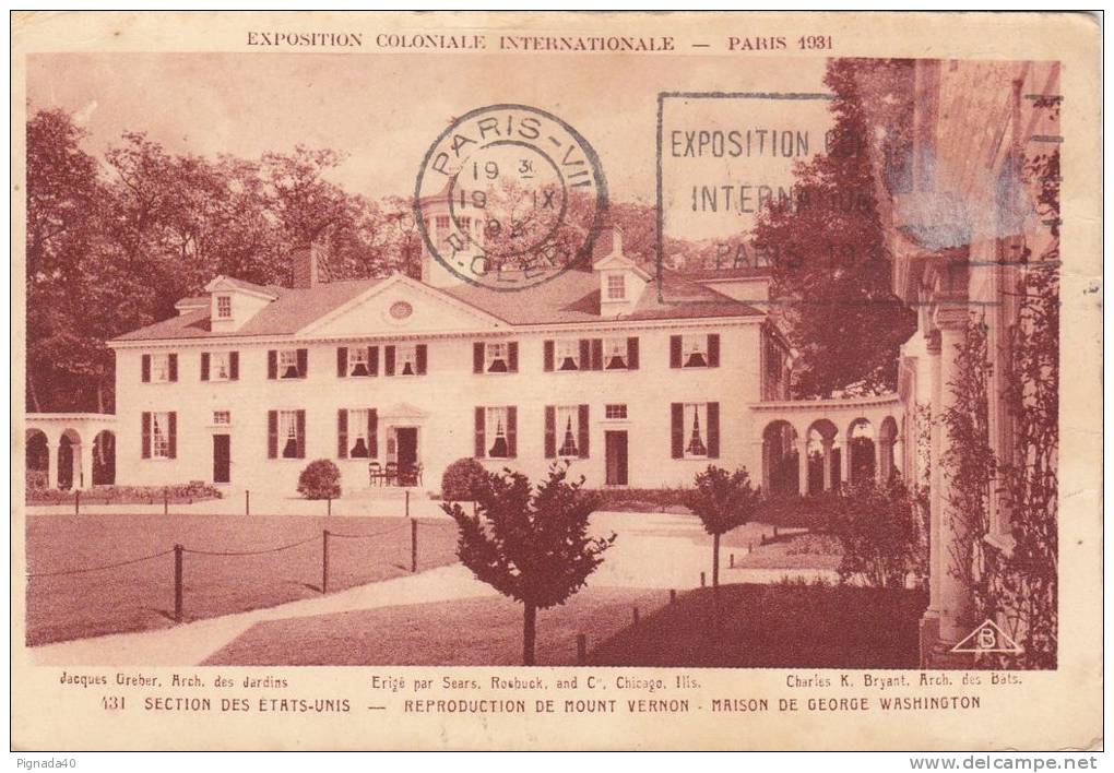 Cp , 75 , PARIS , Exposition Coloniale Internationale 1931 , Section Des États-Unis , Maison De George Washington - Expositions