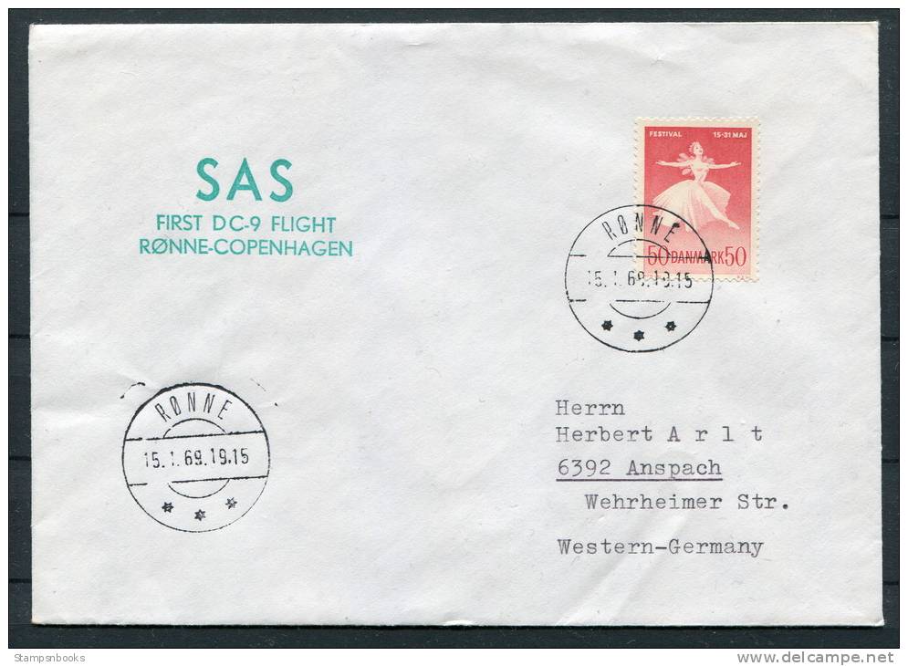 1969 Denmark Ronne SAS First Flight Cover - Briefe U. Dokumente