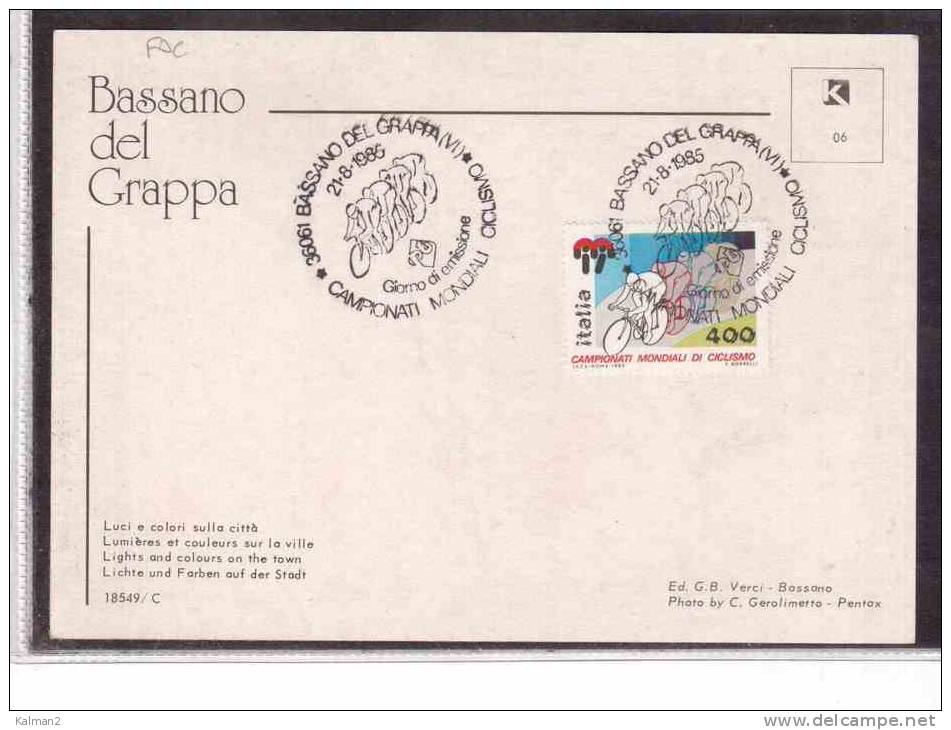 FDC927  -    CAMPIONATI MONDIALI DI CICLISMO 1985  -   BASSANO DEL GRAPPA  FDC  21.8.1985 - Ciclismo