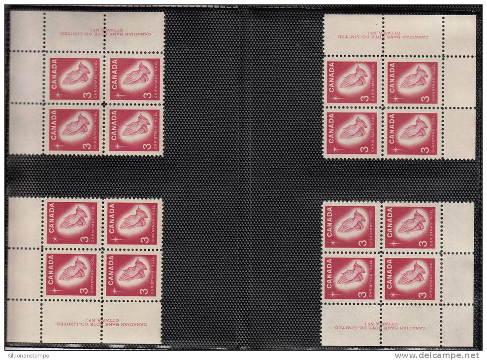 Canada 1966 Corner Plate Blocks, Plates #1,2,3, Mint No Hinge (see Desc), Sc# 451-452 - Ongebruikt