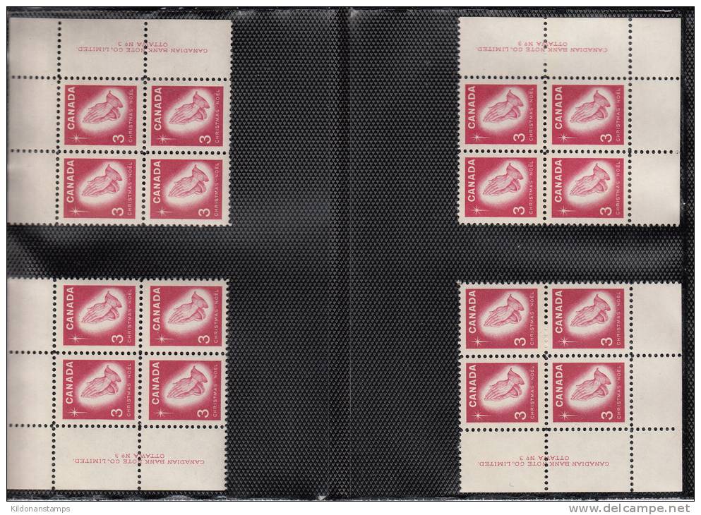 Canada 1966 Corner Plate Blocks, Plates #1,2,3, Mint No Hinge (see Desc), Sc# 451-452 - Unused Stamps
