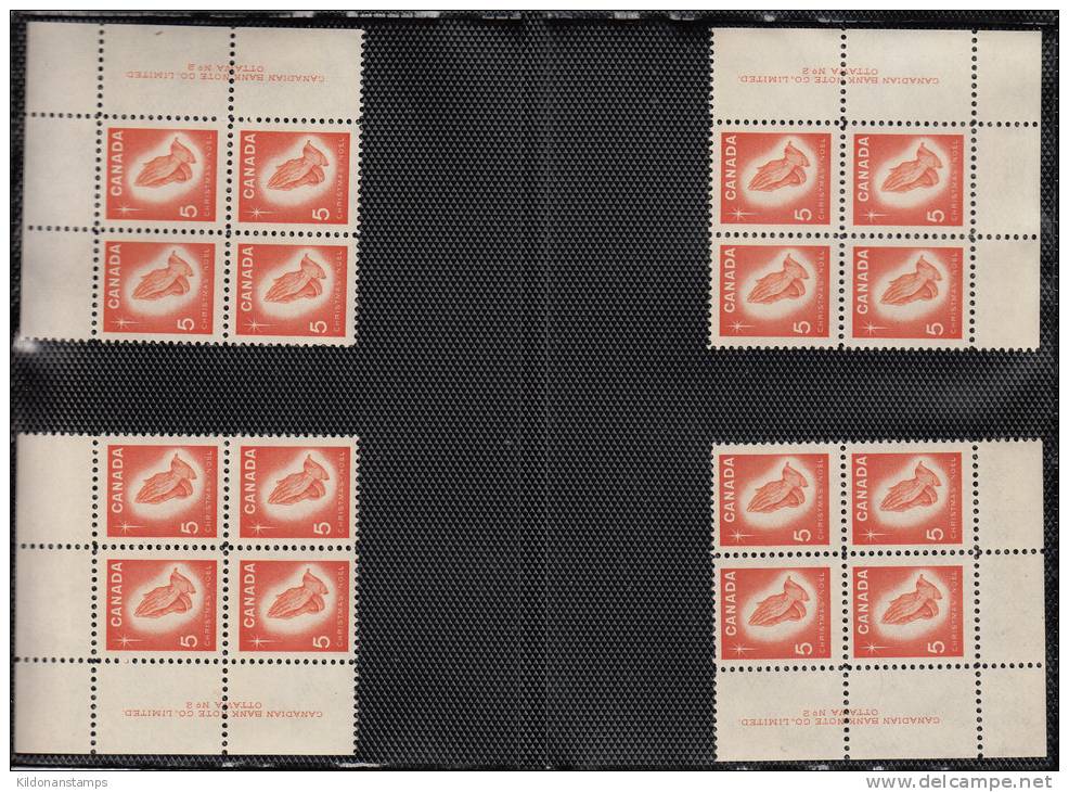 Canada 1966 Corner Plate Blocks, Plates #1,2,3, Mint No Hinge (see Desc), Sc# 451-452 - Nuovi