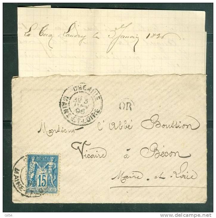 Yvert N°101 Sur Lac De LA Tourlandry Oblitéré Chemillé Dpt 49 , ( Cachet OR  En 1896 - Ax6602 - 1877-1920: Semi Modern Period