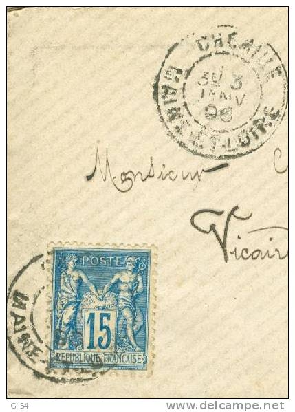 Yvert N°101 Sur Lac De LA Tourlandry Oblitéré Chemillé Dpt 49 , ( Cachet OR  En 1896 - Ax6602 - 1877-1920: Semi Modern Period