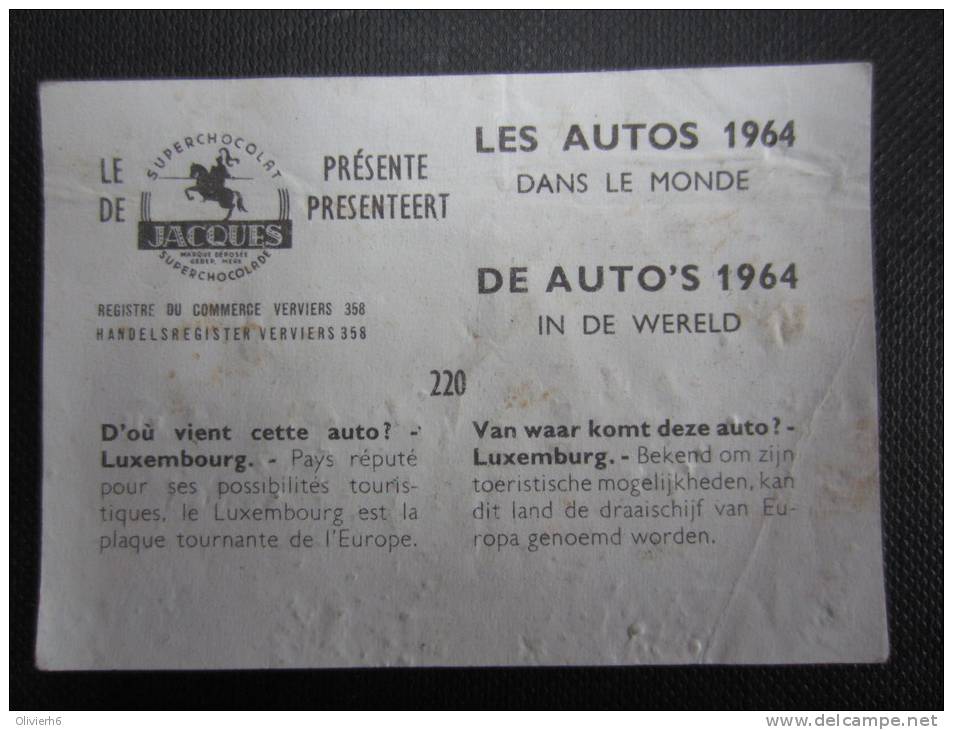 CHROMO (M33) LES AUTOS 1964 Dans Le Monde (2 Vues) N°220 D'où Vient Cette Auto? Luxembourg Chocolat Jacques - Jacques