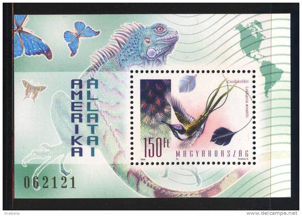 HUNGARY - 1998. S/S - Animals Of The Americas / Butterfly/Colibri/Iguania MNH!! Mi Bl.246 - Ongebruikt