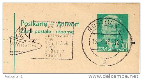 OSTSEEWOCHE ROSTOCK 1963 Auf DDR P70 IIA Antwort-Postkarte ZUDRUCK BÖTTNER #1 - Cartes Postales Privées - Oblitérées