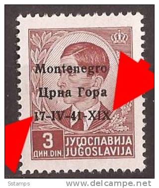 1941 X  5  MONTENEGRO CRNA GORA ITALIA OCCUPAZIONE ERROR OVERPRINT  NEVER HINGED - Montenegro