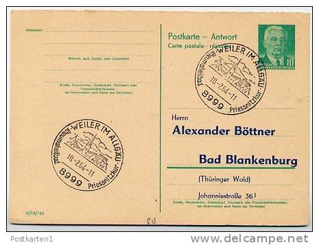 PRISSNITZ-KUR WEILER 1964 Af DDR P70 IIA Antwort-Postkarte ZUDRUCK BÖTTNER #1 - Thermalisme