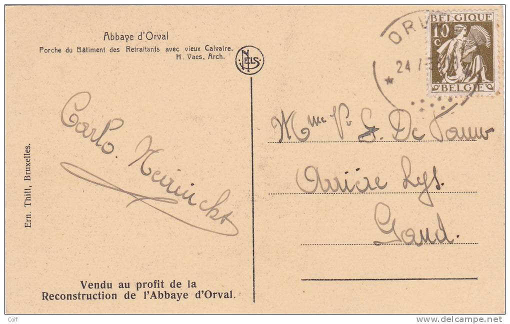 337 Op Kaart Met Sterstempel * ORVAL * (Relais) Sur CP Obl. De L´agence De L´abbaye - 1932 Cérès Et Mercure