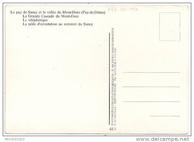 Puy De Sancy Et Vallée Du MONT DORE -Multivues -Grande Cascade, Téléférique...- Non écrite Dos Propre - Scan Recto-verso - Le Mont Dore