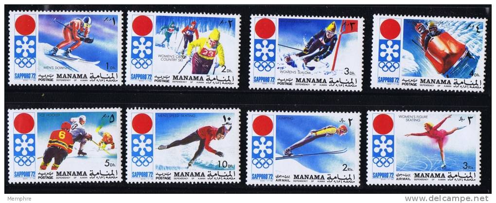 MANAMA  Jeux Olympiques De Sapporo Ski, Bobsled, Hockey, Patin Michel 562-9 * - Ajman