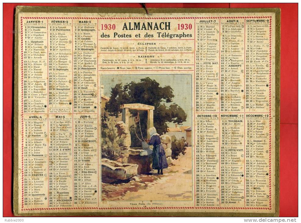 ALMANACH DES POSTES ET TELEGRAPHES 1930 VIEUX PUITS ILE D OLERON CHARENTE MARITIME - Grand Format : 1921-40