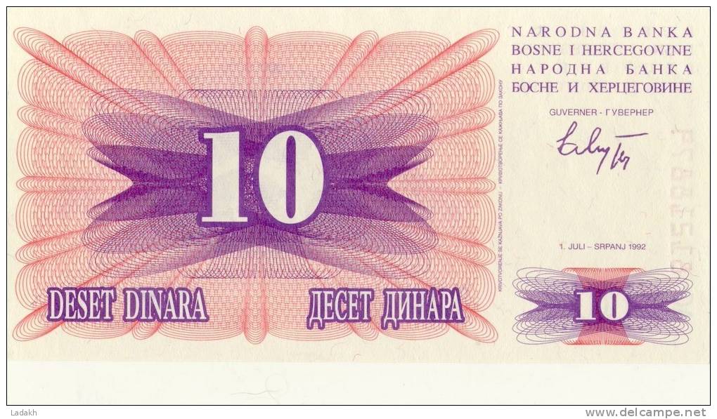 BILLET 10 DINARS # 1ER JUILLET 1992  # NEUF - Bosnia And Herzegovina
