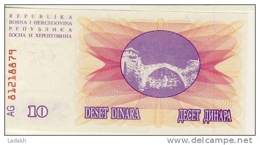 BILLET 10 DINARS # 1ER JUILLET 1992  # NEUF - Bosnien-Herzegowina