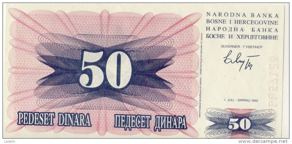 BILLET 50 DINARS # 1ER JUILLET 1992  # NEUF - Bosnien-Herzegowina