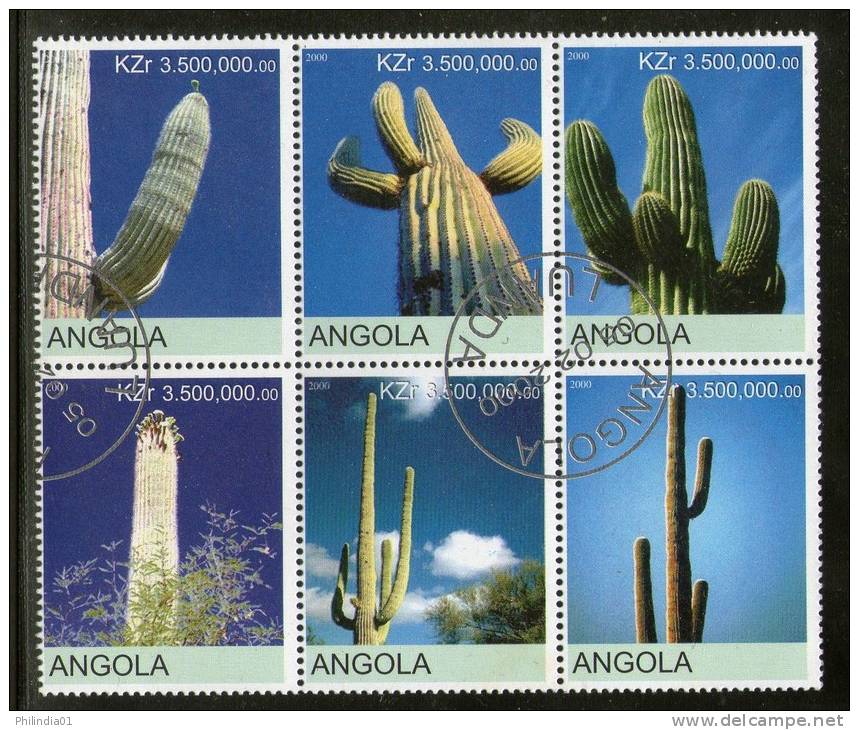 Angola 2000 Cactus Tree Plant Orchid Flora Setenant BLK/6 Cancelled # 13505 - Cactusses