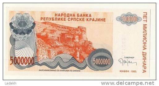 BILLET REPUBLIQUE SERBE DE KRAJINA ( CROATIE ) 5 000 000 DINARS #  1993  # NEUF - Croatia