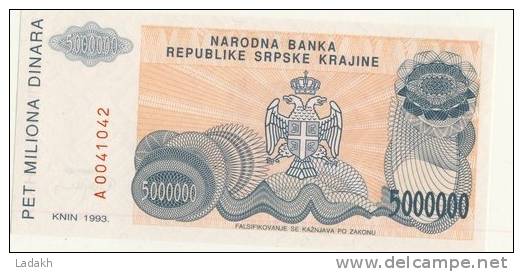 BILLET REPUBLIQUE SERBE DE KRAJINA ( CROATIE ) 5 000 000 DINARS #  1993  # NEUF - Croatia