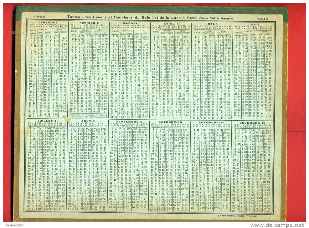 ALMANACH DES POSTES ET TELEGRAPHES 1936 CHRIST AU ROSEAU CHROMO MIGNARD MUSEE DES AUGUSTINS TOULOUSE IMPRIMEUR OBERTHUR - Grand Format : 1921-40