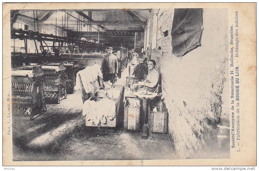 Société.Anomyme De La Stéarinerie H.Bollinckx - Bruxelles - Fabrication De La Bougie Du Lion - Bobinage Des Mèches, 1907 - Petits Métiers