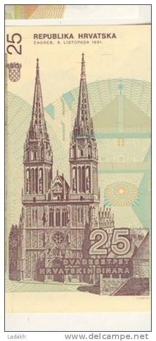 BILLET 25 DINARS #  1991 # NEUF - Croatie