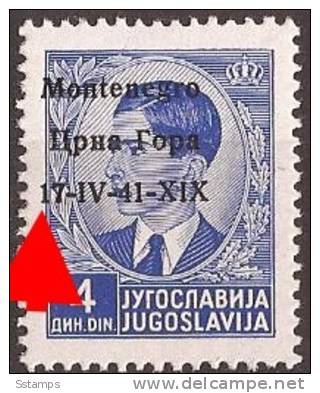 1941 X  6  MONTENEGRO CRNA GORA ITALIA OCCUPAZIONE ERROR  OVERPRINT MOVED  NEVER HINGED - Montenegro