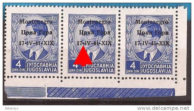 1941 X  6  MONTENEGRO CRNA GORA ITALIA OCCUPAZIONE ERROR  OVERPRINT   NEVER HINGED - Montenegro