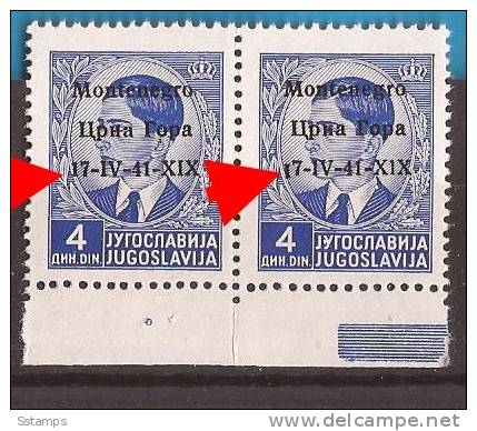 1941 X  6  MONTENEGRO CRNA GORA ITALIA OCCUPAZIONE ERROR NUMBER -1- BIG ERROR RRR OVERPRINT   NEVER HINGED - Montenegro