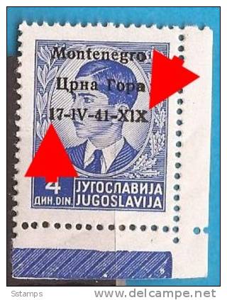 1941 X  6  MONTENEGRO CRNA GORA ITALIA OCCUPAZIONE  ERROR OVERPRINT   NEVER HINGED - Montenegro