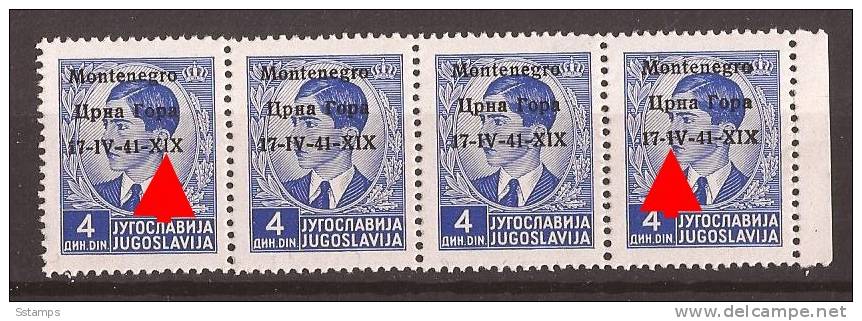 1941 X  6  MONTENEGRO CRNA GORA ITALIA OCCUPAZIONE  ERROR OVERPRINT   NEVER HINGED - Montenegro