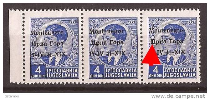 1941 X  6  MONTENEGRO CRNA GORA ITALIA OCCUPAZIONE  ERROR OVERPRINT   NEVER HINGED - Montenegro