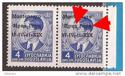 1941 X  6  MONTENEGRO CRNA GORA ITALIA OCCUPAZIONE  ERROR OVERPRINT   NEVER HINGED - Montenegro