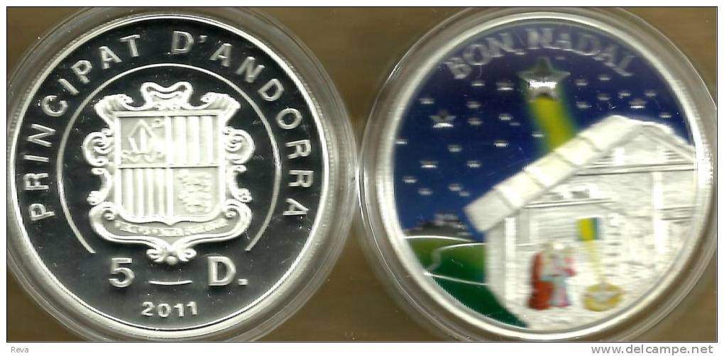 ANDORRA 5 DINERS SHIELD FRONT CHRISTMAS BON NADAL COLOURED BACK 2011 SILVER PROOF KM? READ DESCRIPTION CAREFULLY!! - Andorra