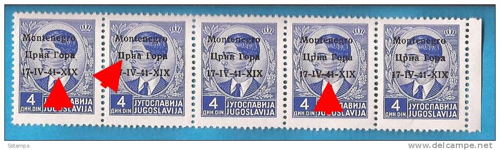 1941 X  6  MONTENEGRO CRNA GORA ITALIA OCCUPAZIONE  ERROR OVERPRINT   NEVER HINGED - Montenegro